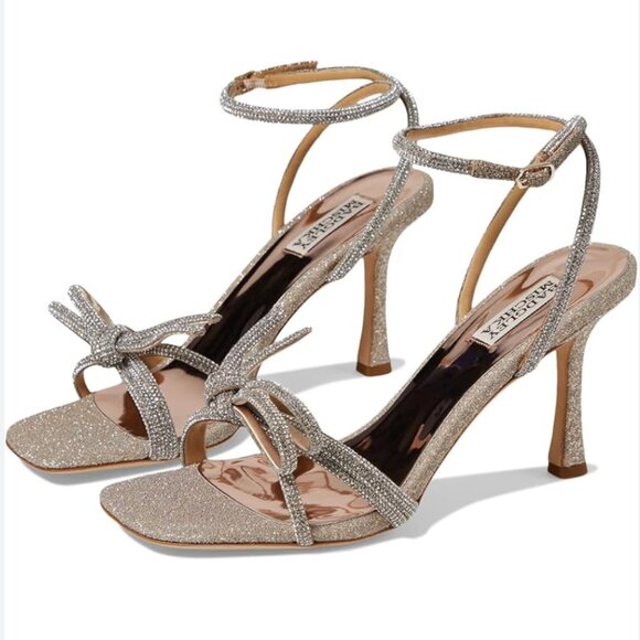 Badgley Mischka Effie Ankle Strap Sandal In Champagne Glitter - Picture 1 of 9